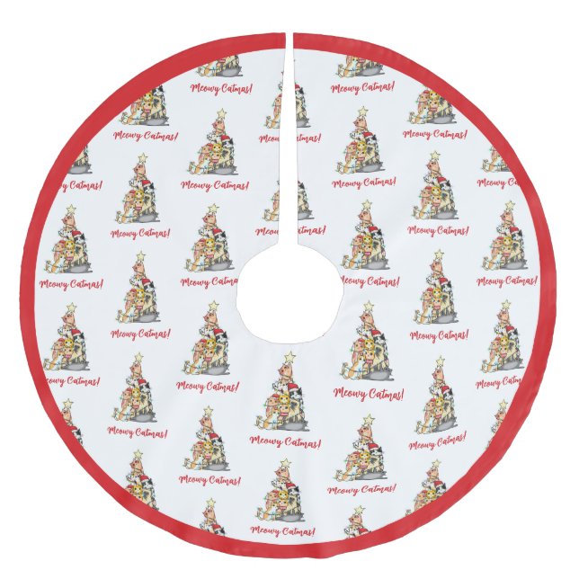 Niedlich Meowy Catmas Katzen Weihnachtsbaum Polyester Weihnachtsbaumdecke (Vorderseite)