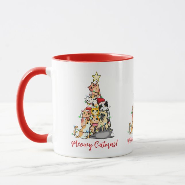 Niedlich Meowy Catmas Katzen Weihnachtsbaum Tasse (Links)