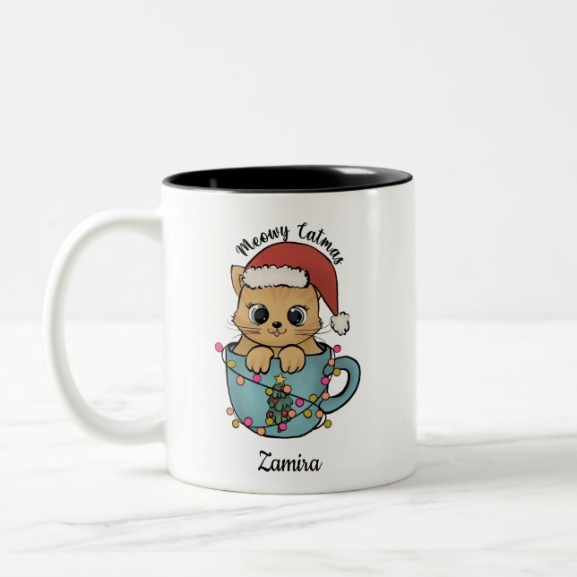 Niedlich Meowy Catmas Weihnachten Zweifarbige Tasse (Links)