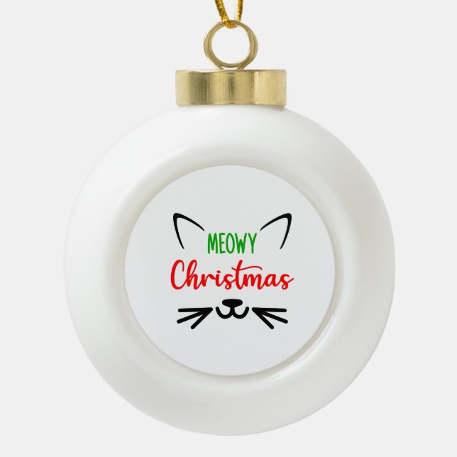 Niedlich Meowy Christmas Cat Face  Keramik Kugel-Ornament (Vorderseite)