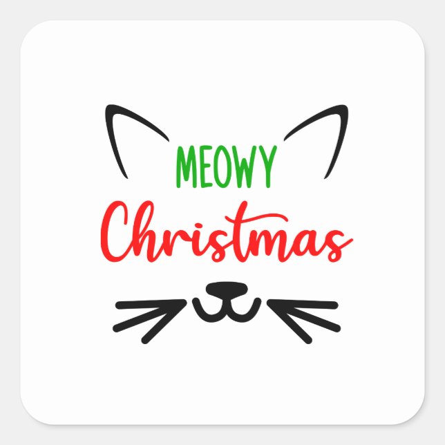 Niedlich Meowy Christmas Cat Face Quadratischer Aufkleber (Vorderseite)