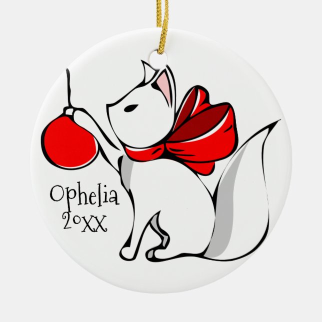 Niedlich Meowy Weihnachten Kätzchen Keramik Ornament (Vorne)