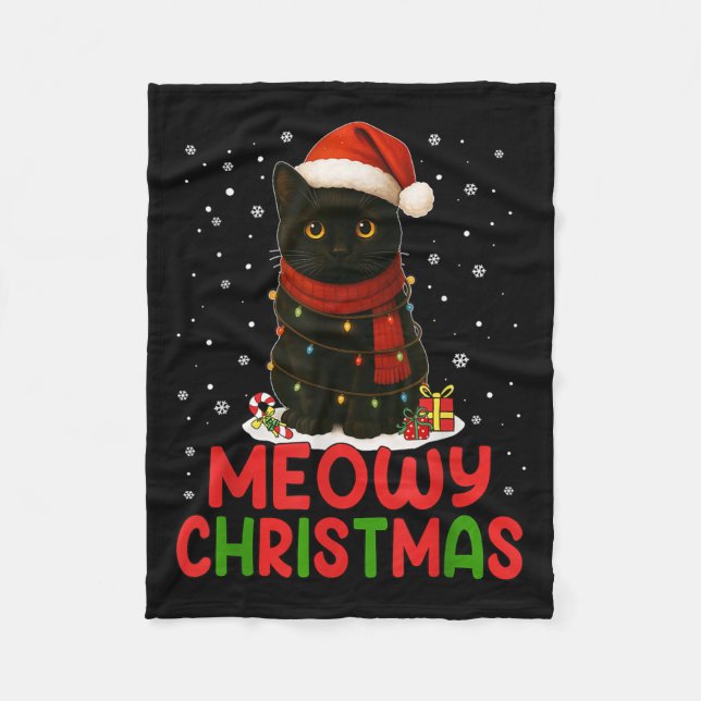 Niedlich Meowy Weihnachten Weihnachtsmannmütze Fun Fleecedecke (Vorderseite)
