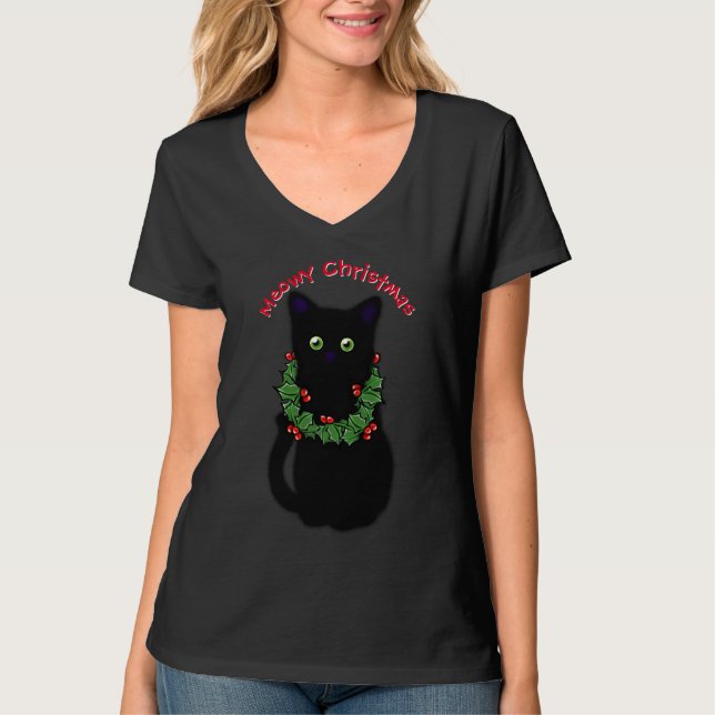 Niedlich Meowy Weihnachtskitty T-Shirt (Vorderseite)