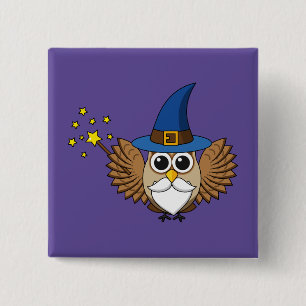 Niedlich Merlin the Wizard Owl Cartoon Button