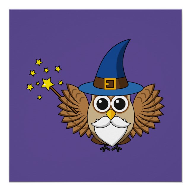 Niedlich Merlin the Wizard Owl Cartoon Poster (Vorderseite)