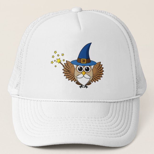 Niedlich Merlin the Wizard Owl Cartoon Truckerkappe (Vorderseite)