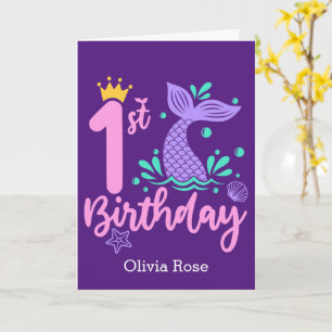 Niedlich Mermaid 1. Geburtstag Karte
