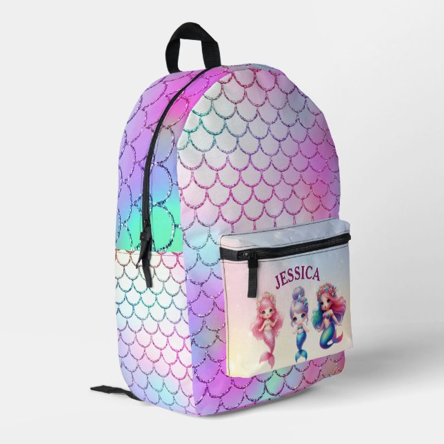 Niedlich Mermaid 4Th Personalisierter Name Bedruckter Rucksack (Rückseitige Ecke links)