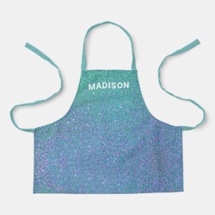 Niedlich Mermaid Aquamarin Blue Glitzer Ombre Name Schürze