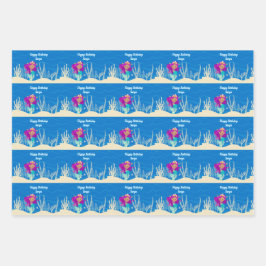 Niedlich Mermaid Birthday Girl Custom Blue Ocean Geschenkpapier Set