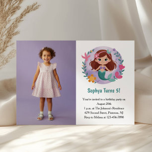 Niedlich Mermaid Foto Kindergeburtstag Party Einladung