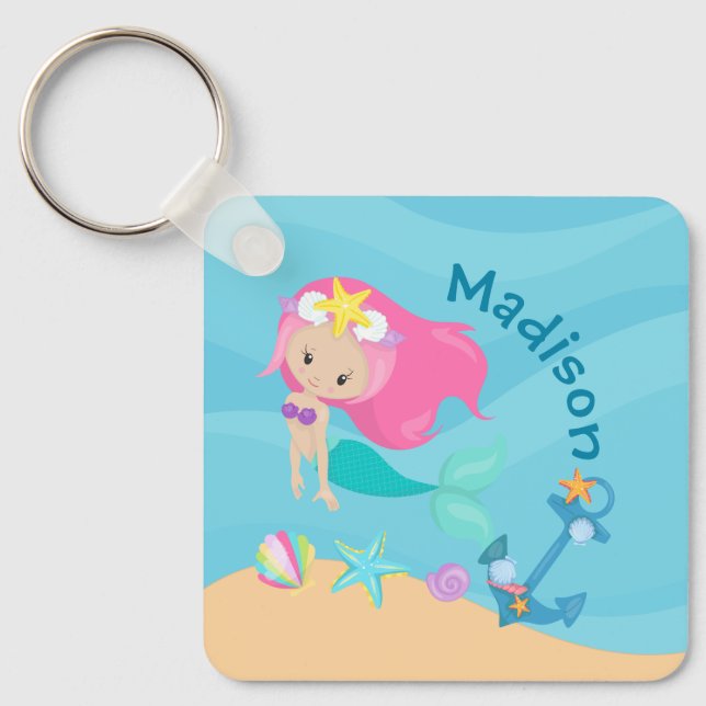 Niedlich Mermaid Girl Beach Custom Kids Schlüsselanhänger (Vorderseite)