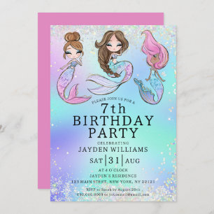 Niedlich Mermaid Girl Birthday Einladung
