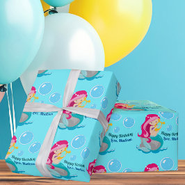 Niedlich Mermaid Girl Custom Geburtstag Geschenkpapier