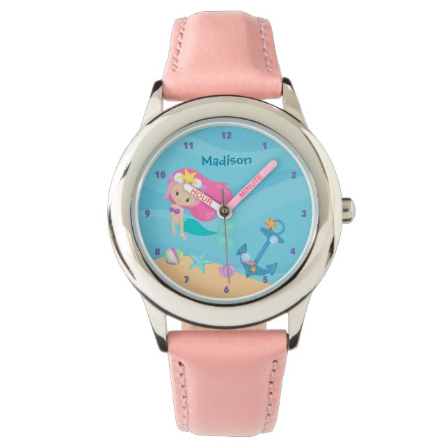 Niedlich Mermaid Girl Personalisiert Beach Kids Na Armbanduhr (Vorderseite)