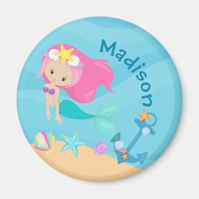 Niedlich Mermaid Girl Personalisiert Beach Magnet (Vorne)