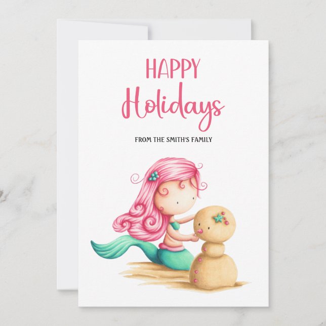 Niedlich Mermaid Happy Holidays Feiertagskarte (Vorderseite)