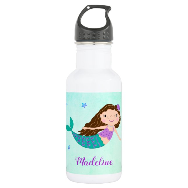 Niedlich Mermaid Lila Glitzer Aqua Edelstahlflasche (Vorderseite)