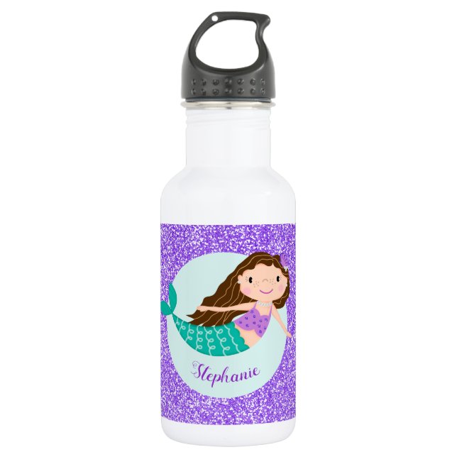 Niedlich Mermaid Lila Glitzer Personalisiert Edelstahlflasche (Vorderseite)