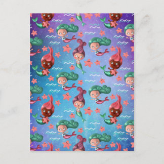 Niedlich Mermaid Muster Postkarte