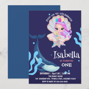 Niedlich Mermaid Perlwal Rainbow Wal Geburtstagspa Einladung
