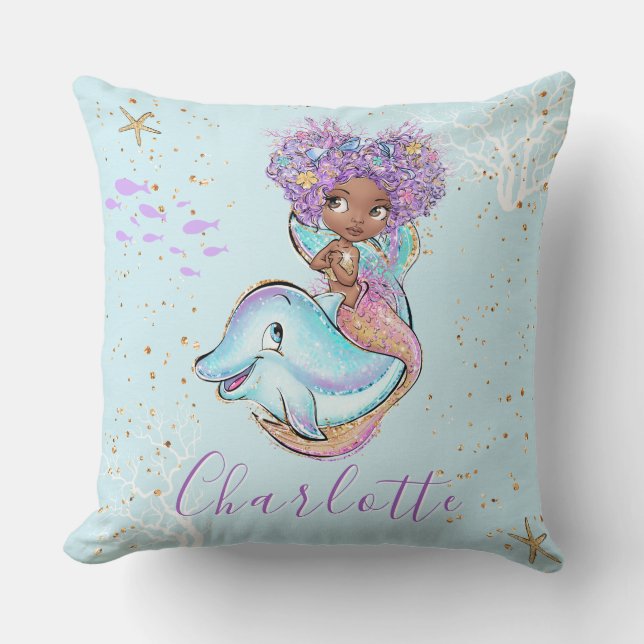 Niedlich Mermaid Personalisiert Girl Baby Kissen (Vorderseite)
