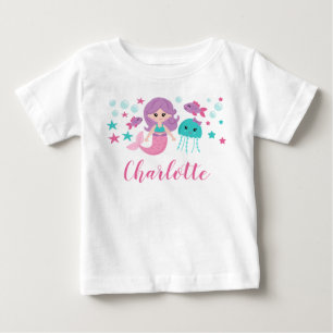 Niedlich Mermaid Personalisiert Girl Baby T-shirt