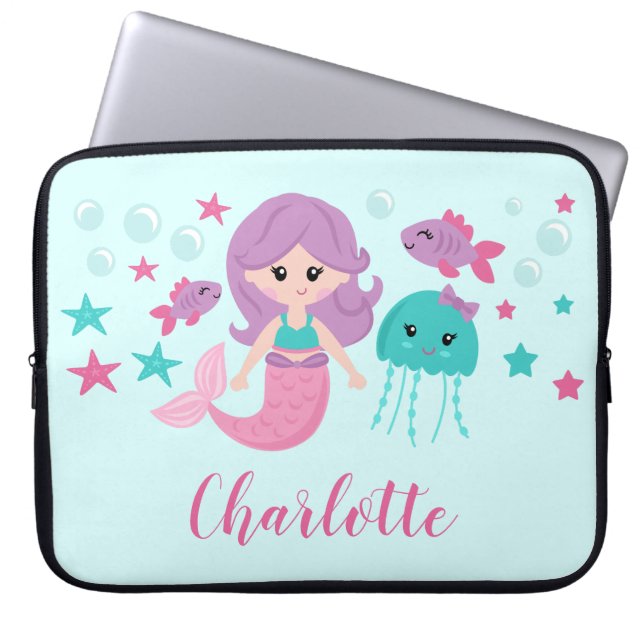 Niedlich Mermaid Personalisiert Girl Laptopschutzhülle (Vorderseite)