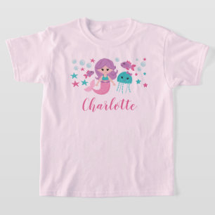 Niedlich Mermaid Personalisiert Girl T-Shirt