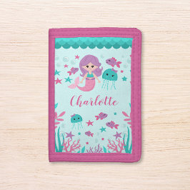 Niedlich Mermaid Personalisiert Girl Tri-fold Geldbeutel