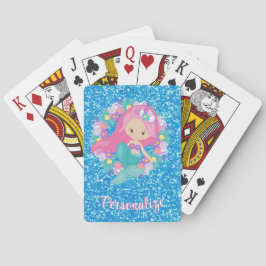 Niedlich Mermaid Pink Blue Glitzer Personalisiert Spielkarten