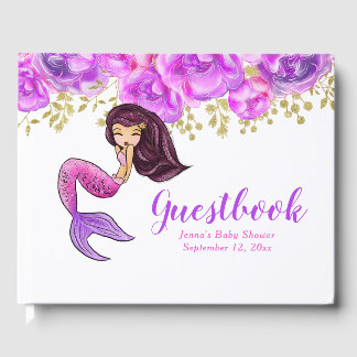 Niedlich Mermaid | Pink Peonies Floral Baby Dusche Gästebuch