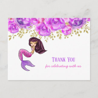 Niedlich Mermaid | Pink Peonys Floral Vielen Dank Postkarte