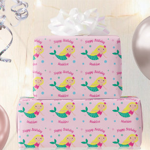 Niedlich Mermaid Pink Personalisiert Geburtstagswr Geschenkpapier