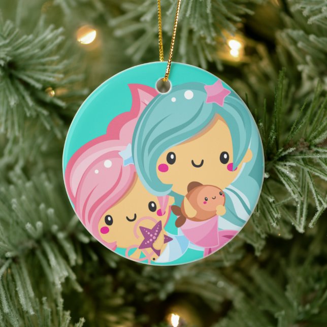 Niedlich Mermaid Princess Sisters Weihnachten Keramik Ornament (Baum)