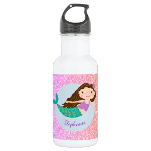 Niedlich Mermaid Rainbow Glitzer Personalisiert Edelstahlflasche