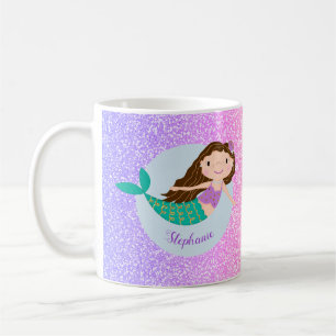 Niedlich Mermaid Rainbow Glitzer Personalisiert Kaffeetasse