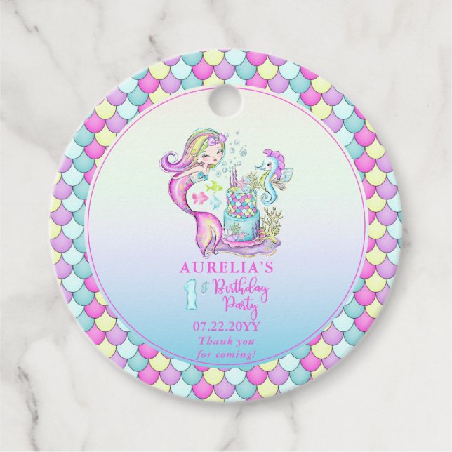 Niedlich Mermaid | Sea Girl's 1st Birthday Party Geschenkanhänger (Vorderseite)