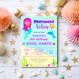Niedlich Mermaid Vibes Birthday Pool Party Einladung