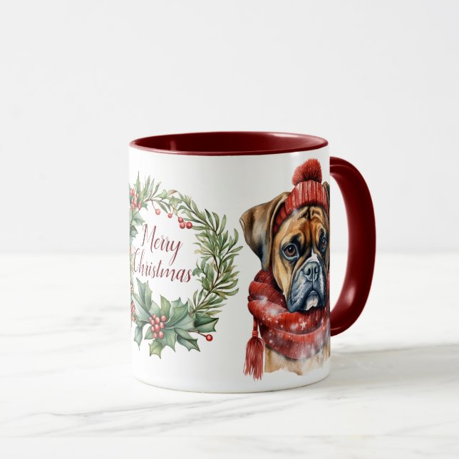Niedlich Merry Boxer Dog Weihnachtsfeier Tasse (VorderseiteRechts)