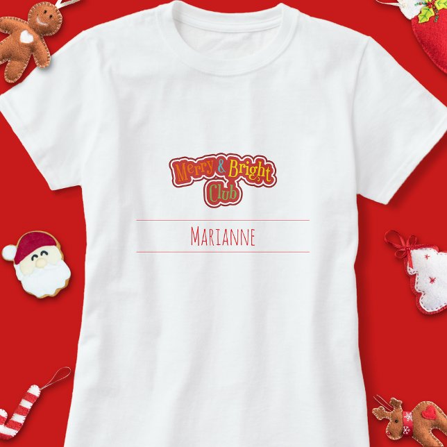 Niedlich Merry & Bright Club Familie Weihnachten P T-Shirt (Merry & Bright Club T Shirt)
