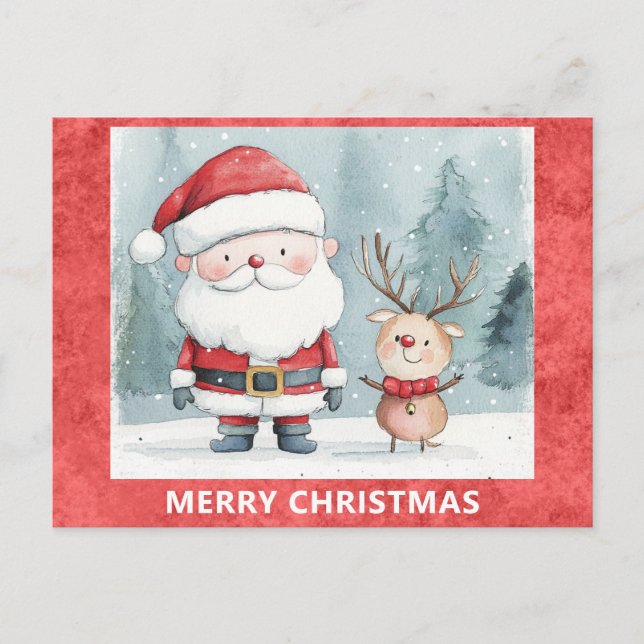Niedlich Merry Christmas Santa Rudolph Reindeer Postkarte (Vorderseite)