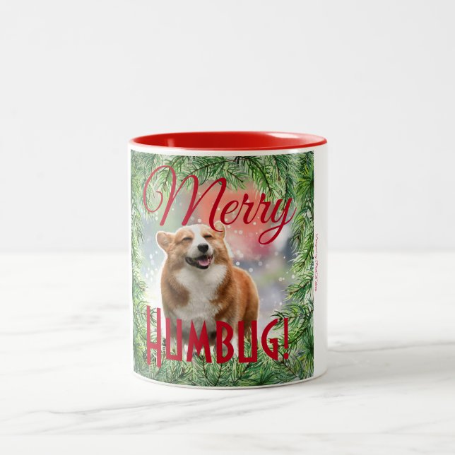 Niedlich "Merry Humbug!" Hunde Foto Weihnachtskran Zweifarbige Tasse (Mittel)