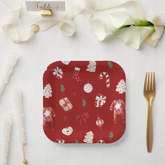 Niedlich Merry Little Red Winter Weihnachtsdusche Pappteller (Hochzeit)