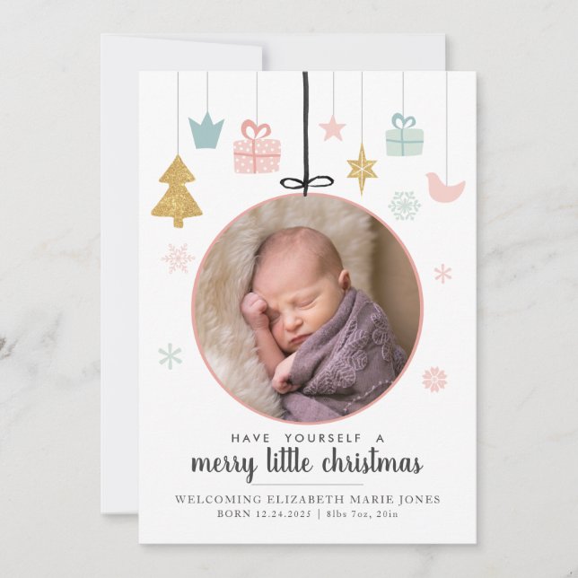 Niedlich Merry Little Weihnachtsschmuck Foto Birth Ankündigung (Vorderseite)