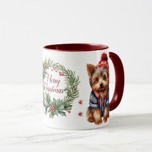 Niedlich Merry Yorkshire Terrier Dog Weihnachtsfei Tasse
