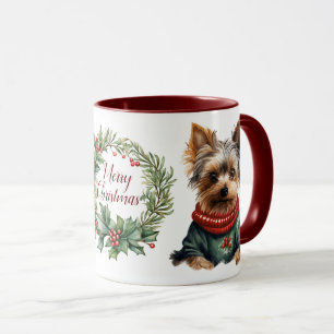 Niedlich Merry Yorkshire Terrier Dog Weihnachtsfei Tasse