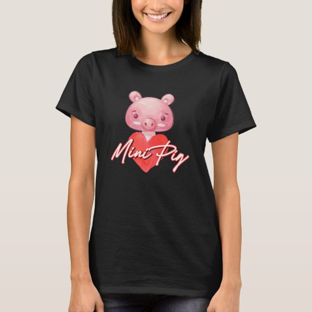 Niedlich Mini Pig Herzminutenhalter Schweinefleisc T-Shirt (Vorderseite)
