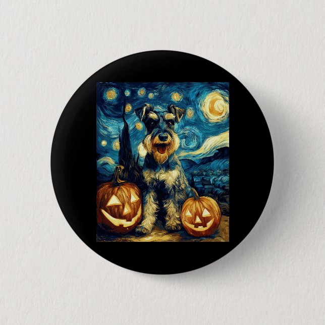 Niedlich Miniatur Schnauzer Hund Halloween Jack O  Button (Vorderseite)